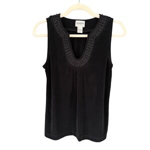 Chico's Travelers Tank Top Beaded‎ V-Neck Sleeveless Blouse Black Size 0